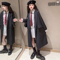 오렌지다몸 여아용 오버핏 롱 스쿨 코트