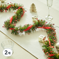 크리스마스 모루 장식 가랜드 반짝이 트리느낌 리본, RED(레드), 2개