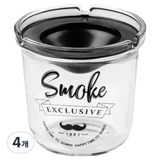 KODACHIEF 인테리어 거실 재떨이 9.5 x 9.5 x 8 cm, 투명 + 블랙, 4개
