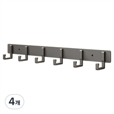 免鑽孔 黏貼式 多用途 壁掛式 掛鉤 衣架 衣帽架 6勾, 灰色, 4個