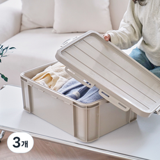 플라팜 국내 제조 탱크 밀폐 리빙박스, 베이지, 3개