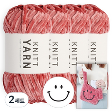 니뜨 허니 벨벳 뜨개실 100g 4볼+스마일 재단펠트지+스마일 봉다리백 도안, 2세트, 7 코랄핑크