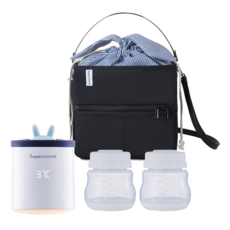 Super mama 星空小兔子攜帶式加熱溫奶器外出必備組，含多功能儲奶瓶2個+哺乳收納保冷(溫)袋, 1組
