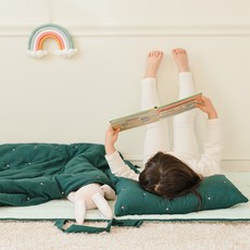 아이자리 크리미워싱 자수누빔 애착 어린이집 낮잠이불세트 일체형, 무무그린