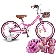 삼천리자전거 아동용 폴딩 자전거 18 UNIKIDS-F 미조립 + 프린세스 헬멧 + 보호대 세트, 핑크, 123cm, 1개