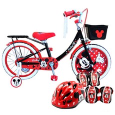 삼천리자전거 아동용 자전거 16 MICKEY KIDS 미조립 + 미키마우스 헬멧 + 보호대 세트, 블랙(자전거), 레드(헬멧, 보호대), 110cm, 1개