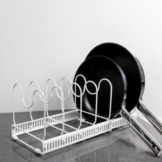 bella cuisine 寬度可調式平底鍋鍋具收納架, 白色, 6層