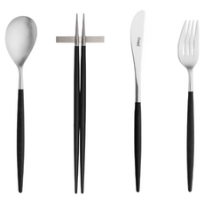 큐티폴 미오 디너 커트러리 4종 세트, 블랙, 디너스푼 + 젓가락 + 디너나이프 + 디너포크, 1세트