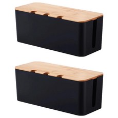 isona 愛收納 三孔竹板延長線收納盒 L 41 x 16 x 14cm, 黑色, 2個