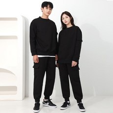 TURNKEY 男女通用 大尺碼 寬鬆版型 刷毛 工裝大學T + 束口褲 運動上下套裝 FW-2700