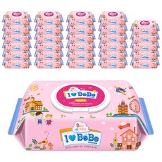 아이러브베베 핑크 물티슈 캡형, 43g, 100개입, 30개