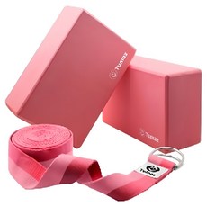 Tumaz 月熊 EVA瑜珈磚繩組, 50D軟硬適中, 環保EVA材質, 止滑減震, 瑜珈磚22.5 x 14.5 x 7.5cm + 瑜珈繩300cm, 亮桃紅, 1組