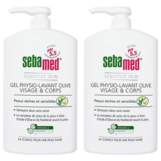 sebamed 施巴 橄欖潔膚露, 洗臉沐浴兩用，保濕升級，敏弱肌適用, 1L, 2瓶