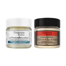 CHRISTOPHE ROBIN 海鹽淨化舒緩旅行組 海鹽舒緩頭皮潔淨霜 40ml*1+刺梨籽油柔亮修護髮膜 50ml*1, 1組