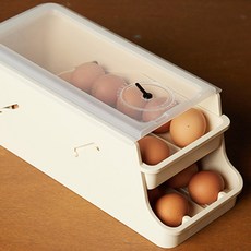 SAENGHWALEN 韓國製 可調節高度 2層雙向滑動雞蛋兼罐頭收納架, 象牙白, 1個