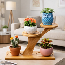 에브라잇 대나무 다용도 화분 선반 긴형, 원목, 2단