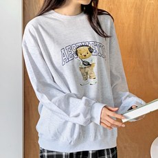The Mad Moon 學院風小熊轉印Oversize雙層棉大學T