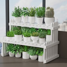 가팡 원목 선인장 다육이 화분랙 03번, 화이트, 2단