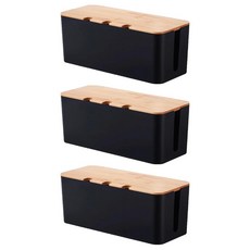 isona 愛收納 三孔竹板延長線收納盒 L 41 x 16 x 14cm, 黑色, 3個