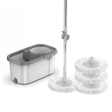 家用地板清潔旋轉脫水器 + 加強桿 + 拖把頭4入組 白灰色, 1套