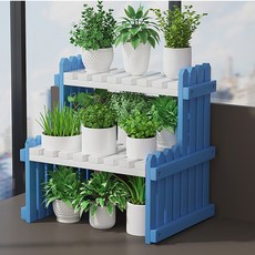 가팡 원목 선인장 다육이 화분랙 01번, 블루, 2단