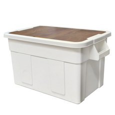 LIVENS Grande 大容量收納箱 1入 + 木質上蓋 1入, 1套, 象牙白 + 木質, 75L