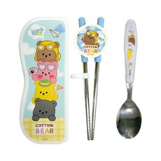 LE BARN Cotton Bear印花孩童學習筷 左右手通用 + 湯匙 + 收納盒組, 1組, 混色