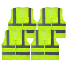 交通指揮員網眼螢光安全背心, 4個, 螢光色