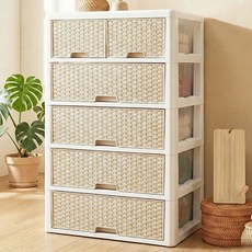 라탄 스마일 양면 서랍장, 화이트베이지, 6개