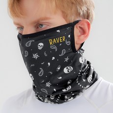 RAVER 中性款耳掛式圖案印花運動防曬面罩 C2, 黑色頭骨