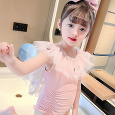 Bebeniz 女童蝴蝶蕾絲抓皺泳裝 + 帽子套組