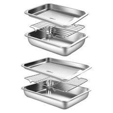 Kitchen-Art 長方形不鏽鋼備料盤組, 淺托盤+架子+深托盤, 1組
