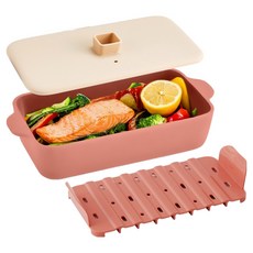 Le made 一餐完成 矽膠微波爐多功能蒸魚器 主體 + 濾油板 + 蓋子 套組 950ml, 鮭魚, 1套, 主體, 濾油板, 蓋子