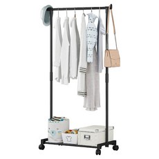 따니태니 이동식 스탠드 바퀴 튼튼 수납 1단 행거, 블랙