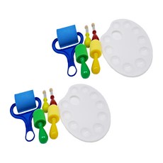 MAMAyO 媽媽友 顏料筆刷工具組6件組 (鬃毛筆刷x2, 海綿筆刷x2, 大滾輪x1, 調色盤x1), 2組