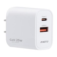 RASTO 25W 氮化鎵智能PD + QC3.0 快速充電器 RB54, 1個, 白色