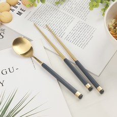 보겐 스퀘어 투톤 골드 어린이 수저 세트, 블루, 숟가락 + 젓가락, 2개 블루, 숟가락 + 젓가락, 2개