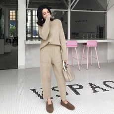 HeyShu 女式兩件套針織褲綁帶褲唇領 T恤