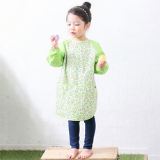 플리에 여아용 긴소매 앞치마, 연두 + 오렌지