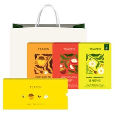 티젠 꿀차 삼각티백 3종 선물세트 + 쇼핑백, 1세트, 홍차 30g + 애플티 30g + 캐모마일 22.5g