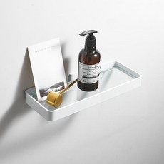 mootagonglivingmarket 免鑽孔鋼化玻璃浴室一字型層架 + 黏著劑, 白色, 1個
