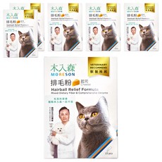 MORESON 木入森 貓咪排毛粉 含多種專利纖維和酵素 支持寵物的消化健康, 15包, 30g, 排毛, 6盒