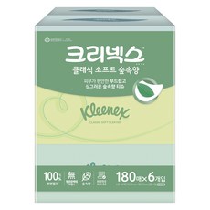 크리넥스 클래식 소프트 숲속향 천연펄프 미용티슈 2겹, 180매, 6개