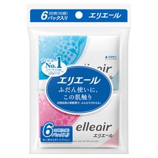 elleair 艾黎艾爾 柔膚細緻隨身面紙, 100%紙漿, 柔軟親膚, 口袋型, 20枚x10組, 6包入, 10張, 6包, 1袋