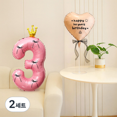 피앤비유니티 레터링 왕관 숫자 리본 풍선세트, 올핑크 3, 2세트