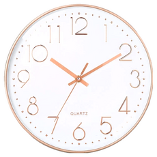 石英掛鐘 ABS+高透光玻璃 12英吋 時鐘精準 靜音無聲, 白底玫瑰金