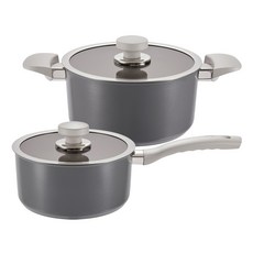 HAPPYCALL IH爐適用陶瓷不沾湯鍋 Blitz系列 2入, 炭灰色, 單柄湯鍋18cm+雙耳湯鍋20cm