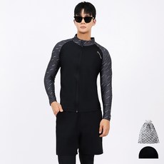 AQUATICA 男款拉鍊式防曬長袖泳衣+假兩件式短褲內搭長褲 AQAMAQ-PL+彈性泳帽組