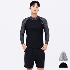 AQUATICA 男款拉鍊式防曬長袖泳衣+短褲套組 AQAMAQ-PZ, 黑色