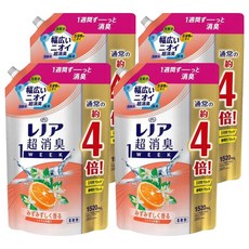Lenor 蘭諾 日本原裝進口 1WEEK 超強除臭衣物柔軟精超特大補充包 柑橘香, 1.52L, 4包